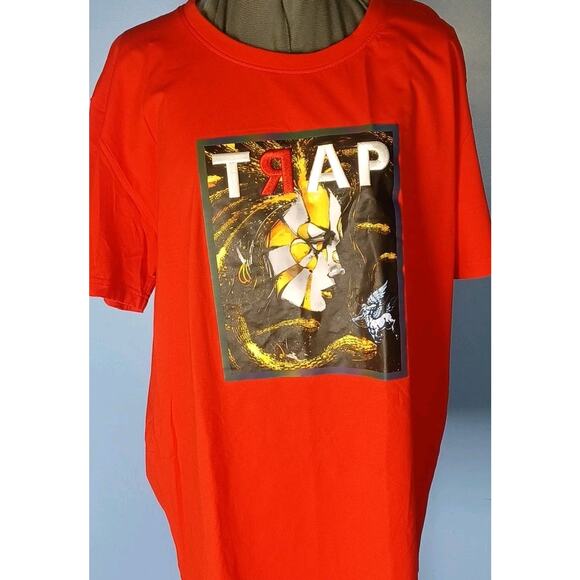 Trap Red T-shirt 3D Fifth Loop Embroidered Mens Size 3XL Goddess Snake Golden - Picture 1 of 13